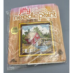 Jiffy cross stitch Needlepoint Kit "Summer Mill" 5 x 5 seasons barn Vtg